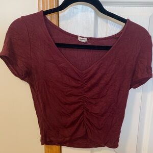 Garage Red Ruched Crop Blouse